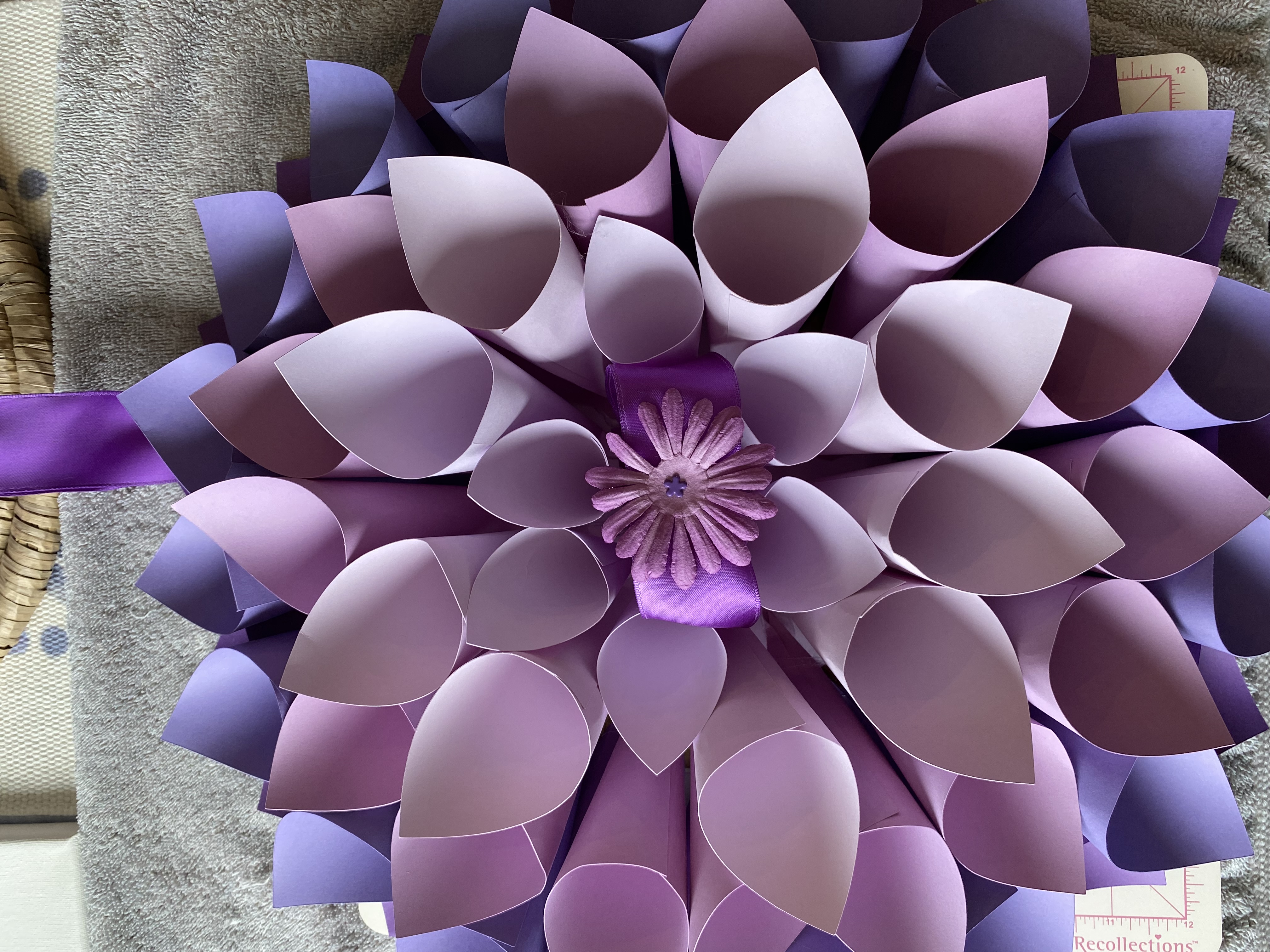 How the paper flower should look when finished assembling.