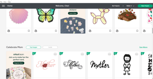 A glance at Cricut Design Space's home page.