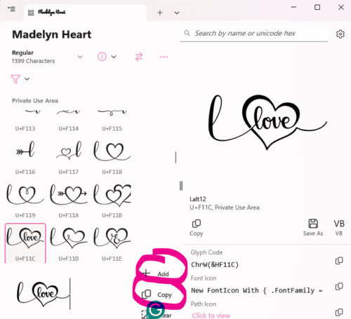 How to add & copy glyphs in the character map.