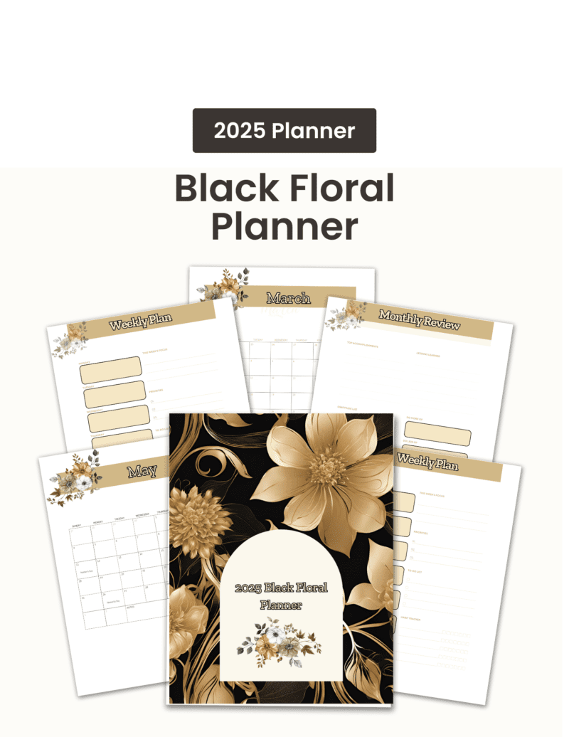 2025 Black Floral Planner