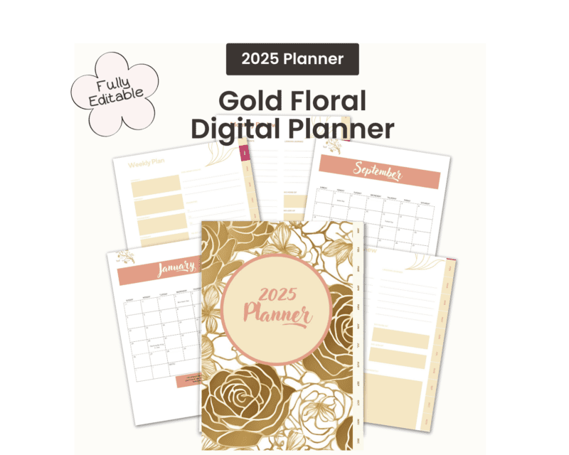 2025 Gold Floral Digital Planner Template