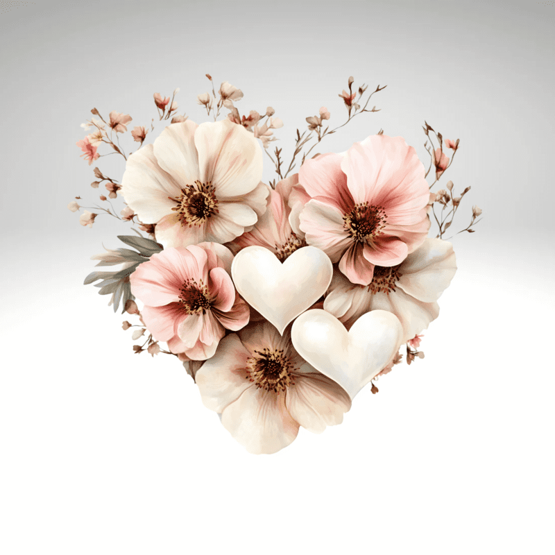 Heart Pink & Cream Florals Clipart Bundle (16) - Image 21