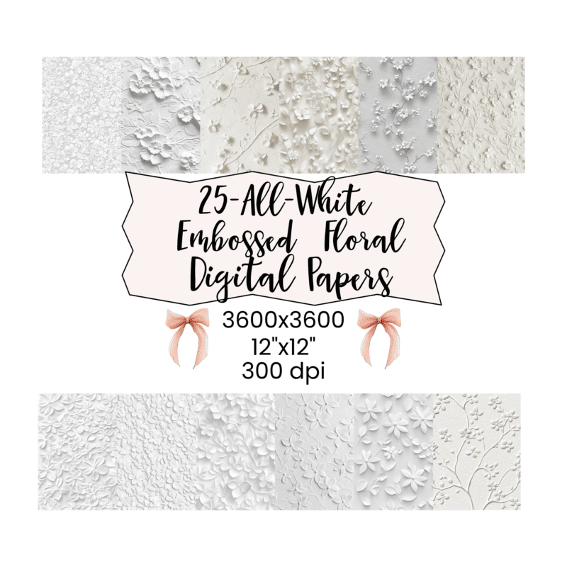 All-White Embossed Floral Digital Paper Pack